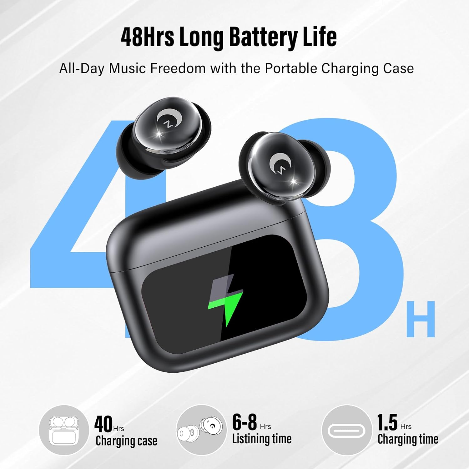 Wireless Bluetooth Sleep Earbuds Touch Screen 48 Hour Battery