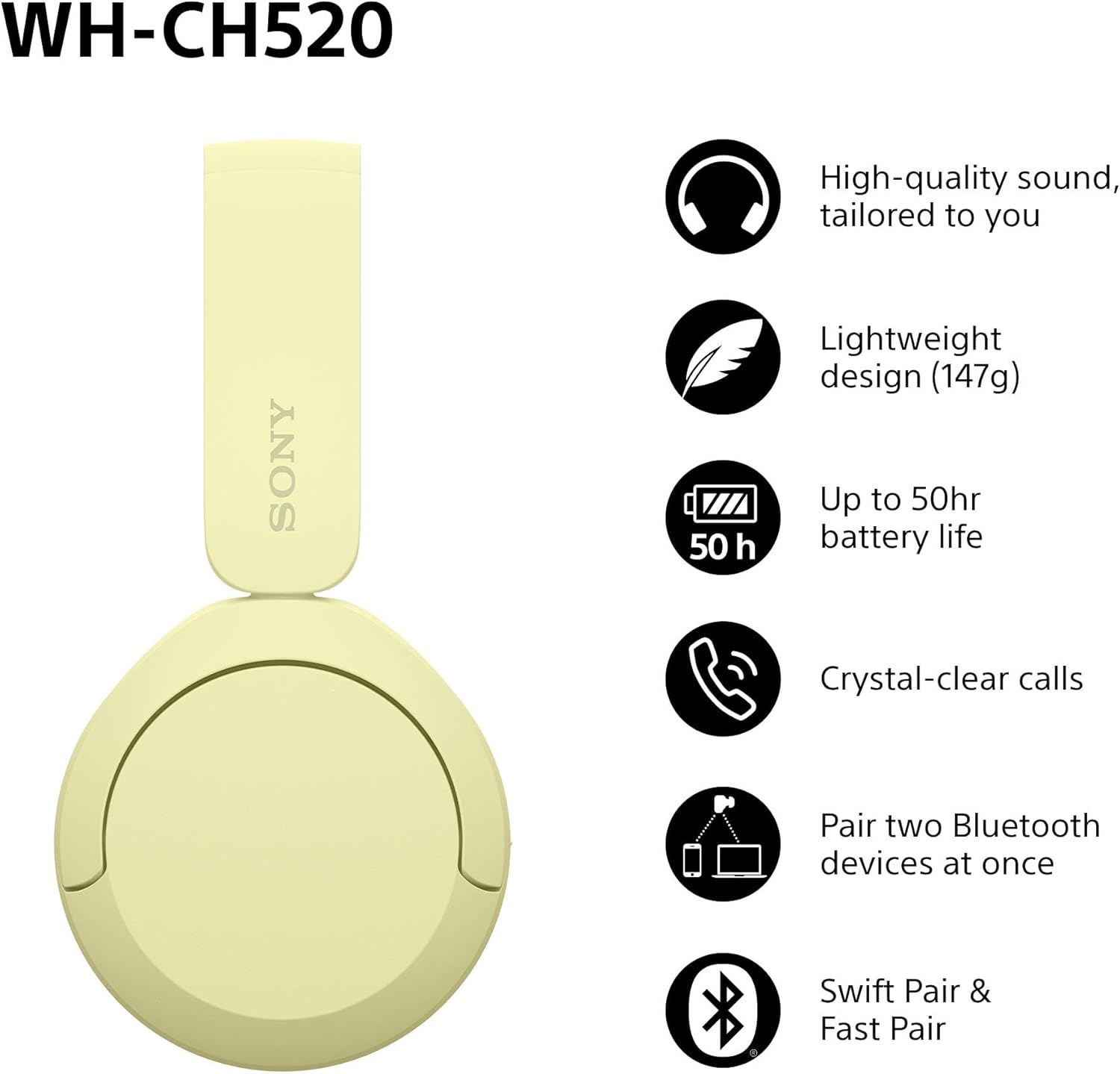 Wireless Bluetooth On Ear Headphones 50Hr Battery Life Quick Charge Yellow