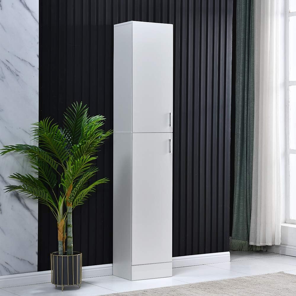 High Gloss Tall Corner Cabinet White 4 Shelf Unit
