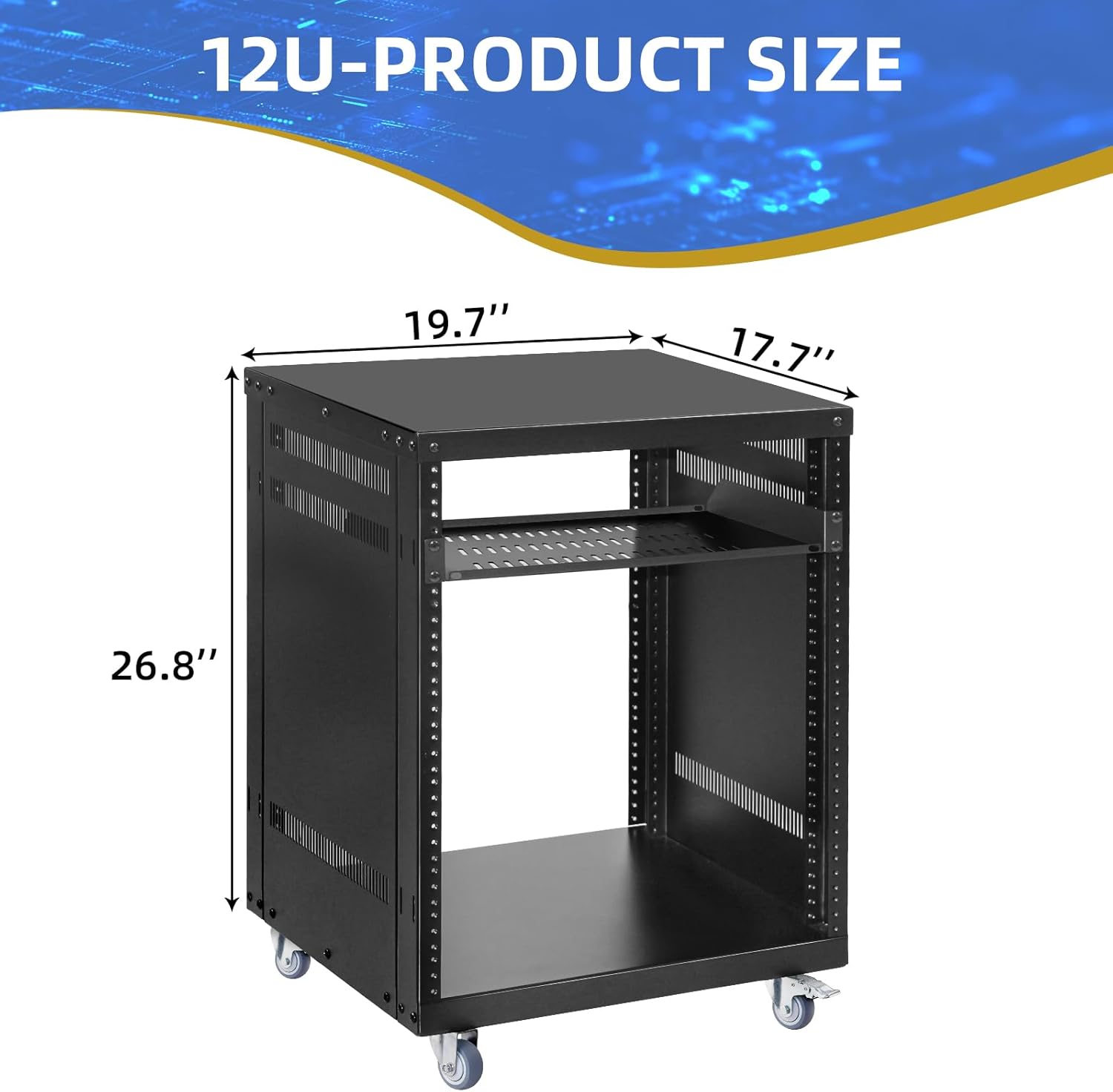 12U Server Rack with Wheels 19 Inch Heavy Duty AV Stand