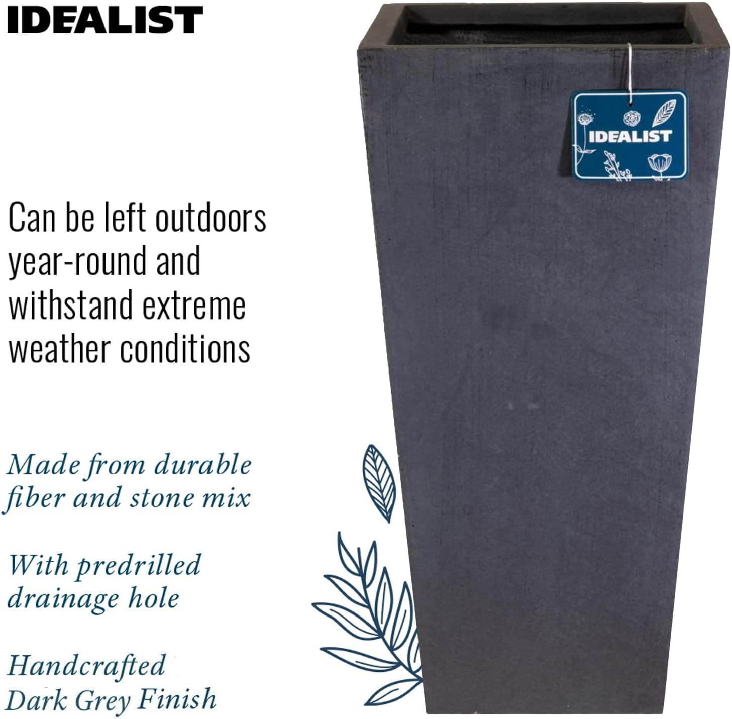 89cm Extra Large Tall Planter Dark Grey Stone Effect Garden Pot
