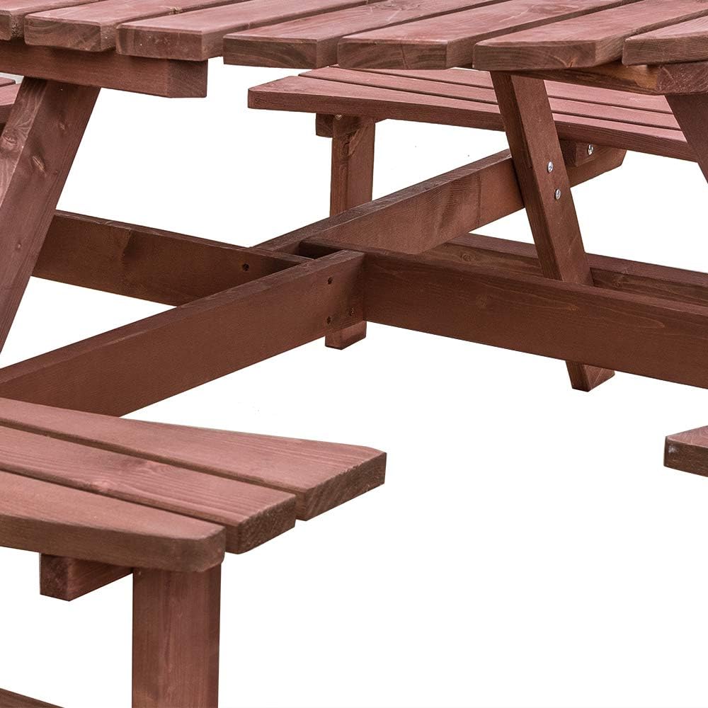 8 Seater Round Wooden Picnic Table Bench Set with Parasol Hole