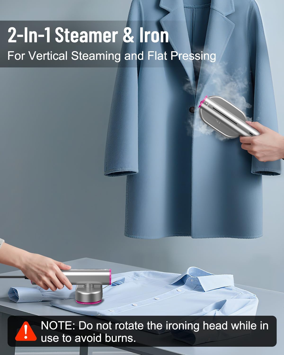 Handheld Garment Steamer 1300W 10s Fast Heat 2in1 Steam Iron