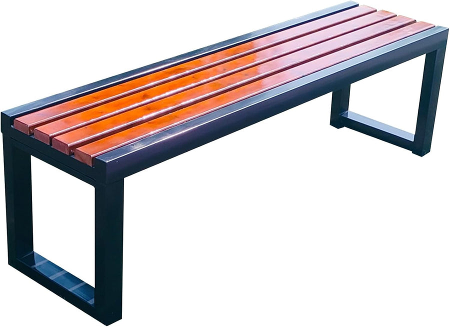 Backless Wooden Garden Bench 100cm Metal Frame Patio Seat
