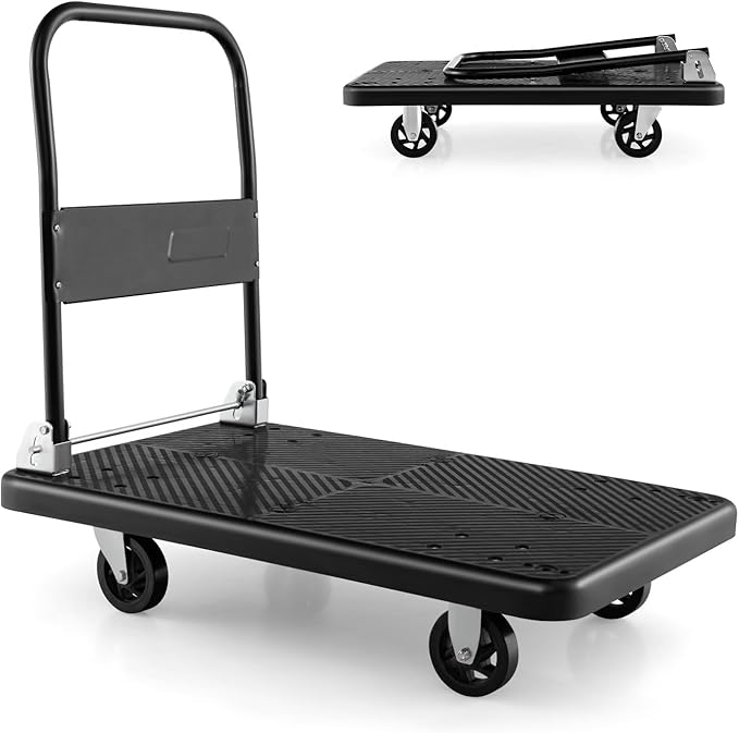 Folding Push Cart Dolly 400KG Flatbed Trolley Black