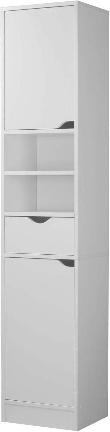 Tall Bathroom Storage Cabinet White 2 Door Drawer Unit