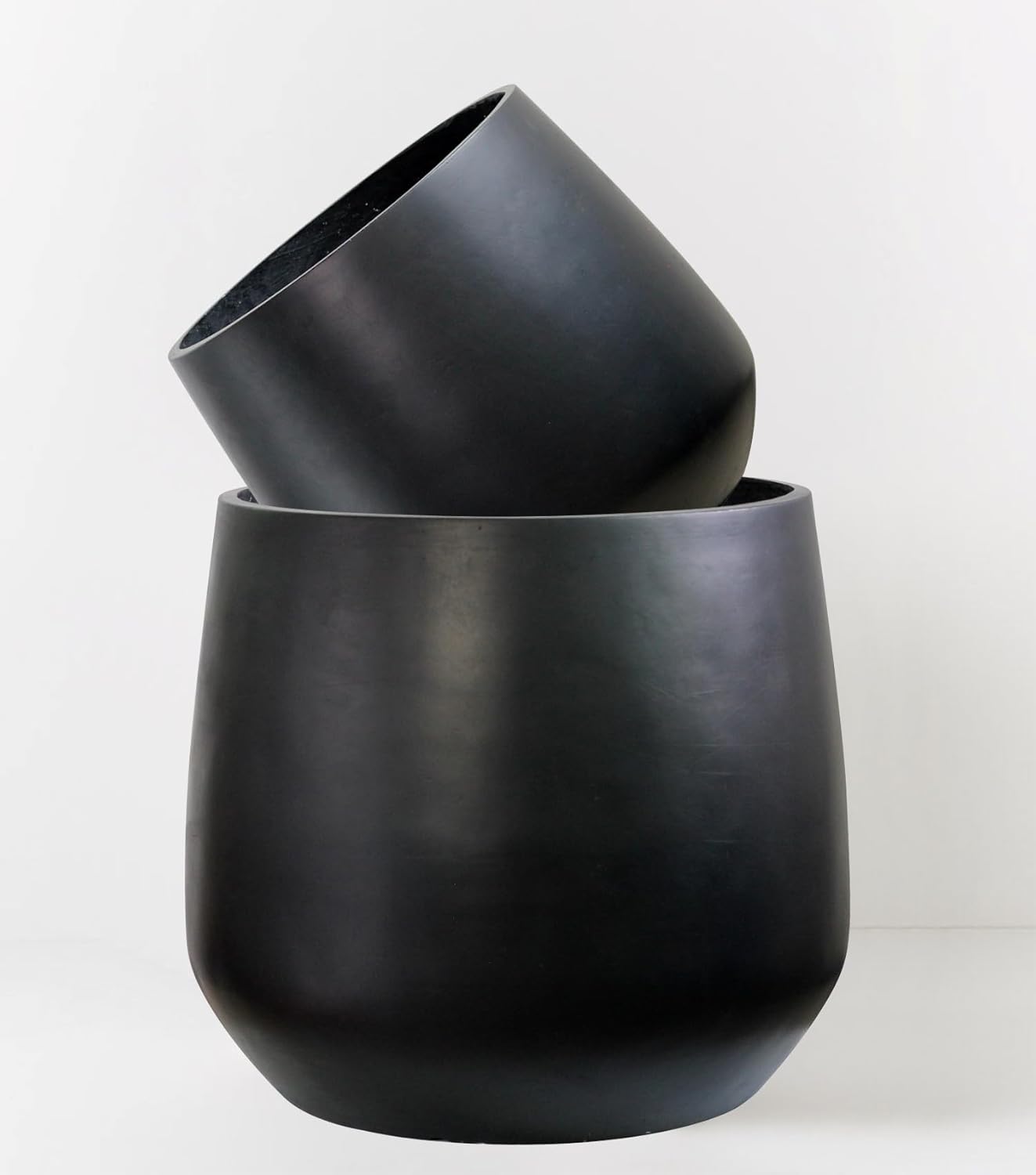 Set of 2 Large Black Planters 55cm 43cm Fibrestone Pots