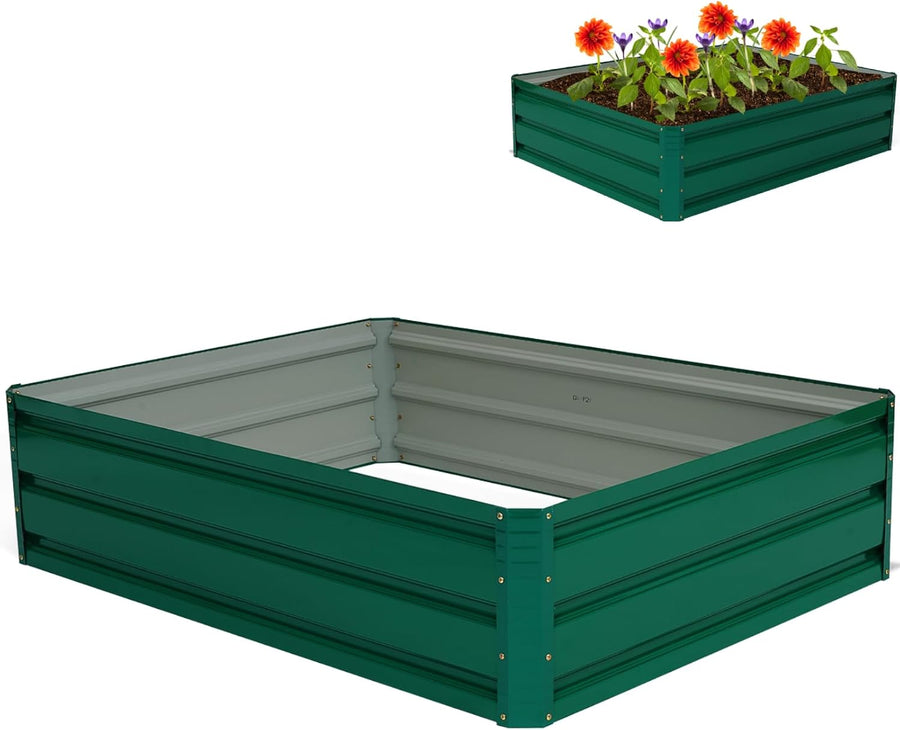 Raised Garden Bed Metal Planter 120cm Outdoor Veg Herb Box Green
