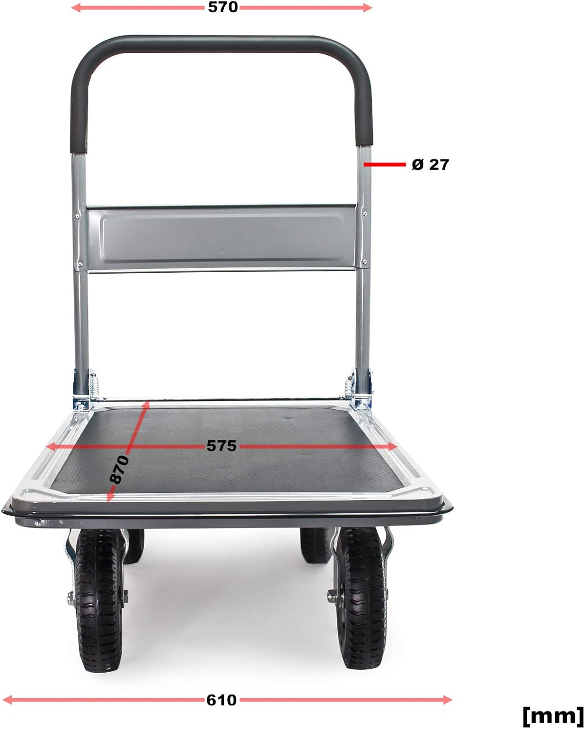 300KG Platform Trolley Pneumatic Tyres Foldable Handle