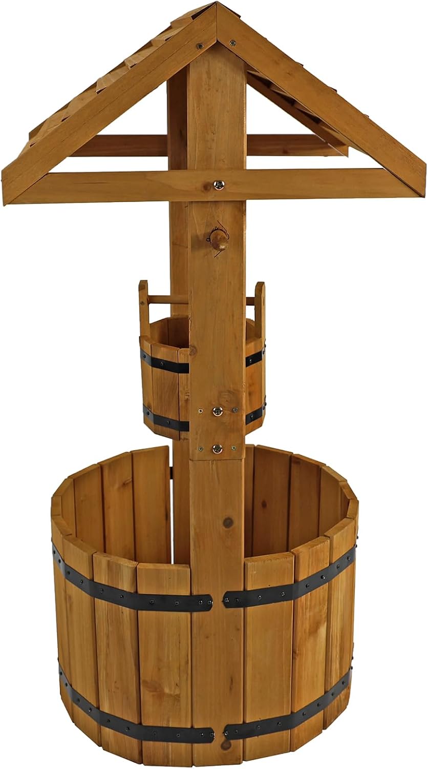 Wooden Wishing Well Planter Rustic Garden Flower Pot 100cm