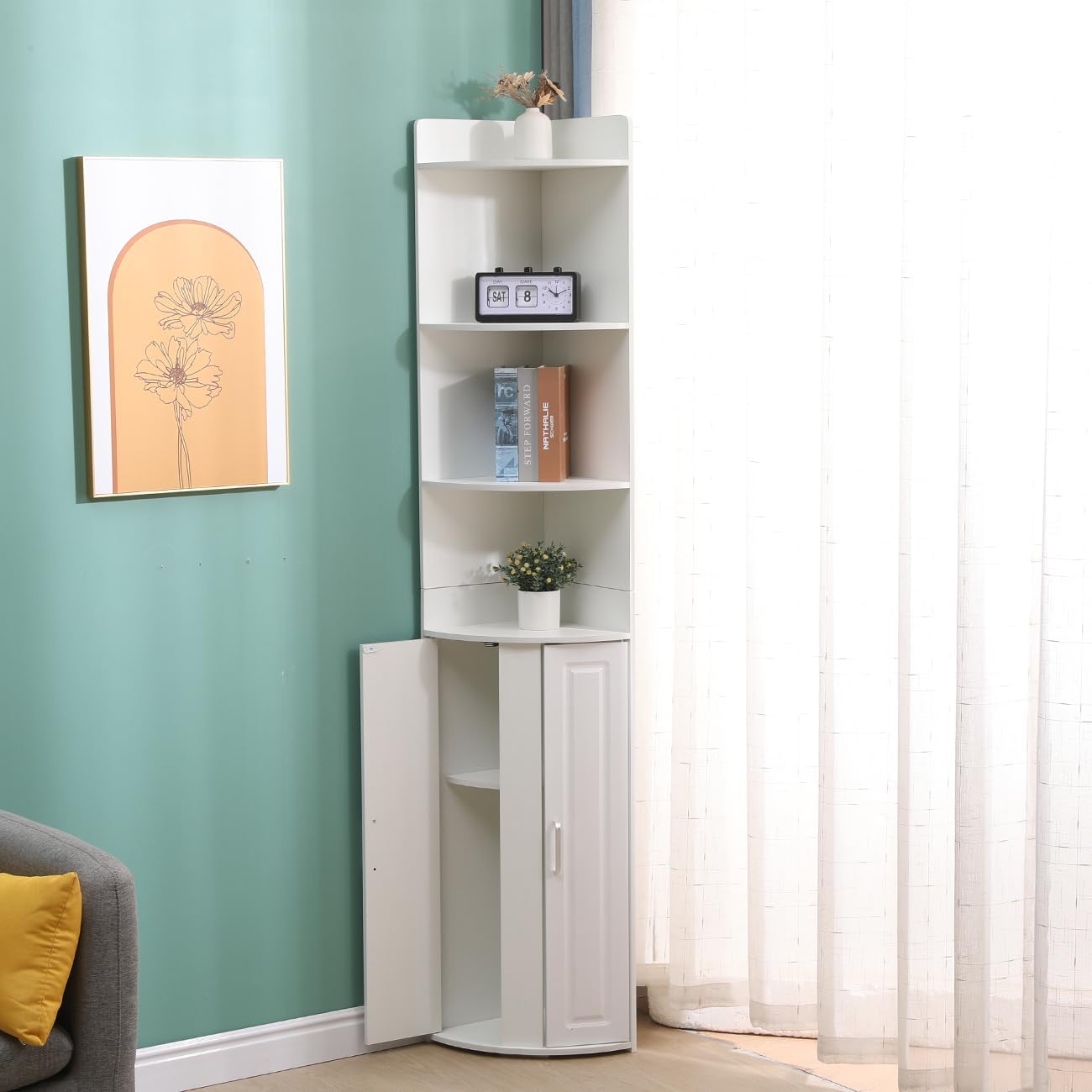 Tall Slim Bathroom Cabinet White Corner Storage Shelves Unit