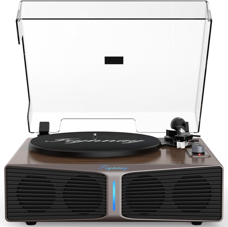 Bluetooth Turntable with Speakers, AT-3600L Cartridge, 33/45 RPM Walnut