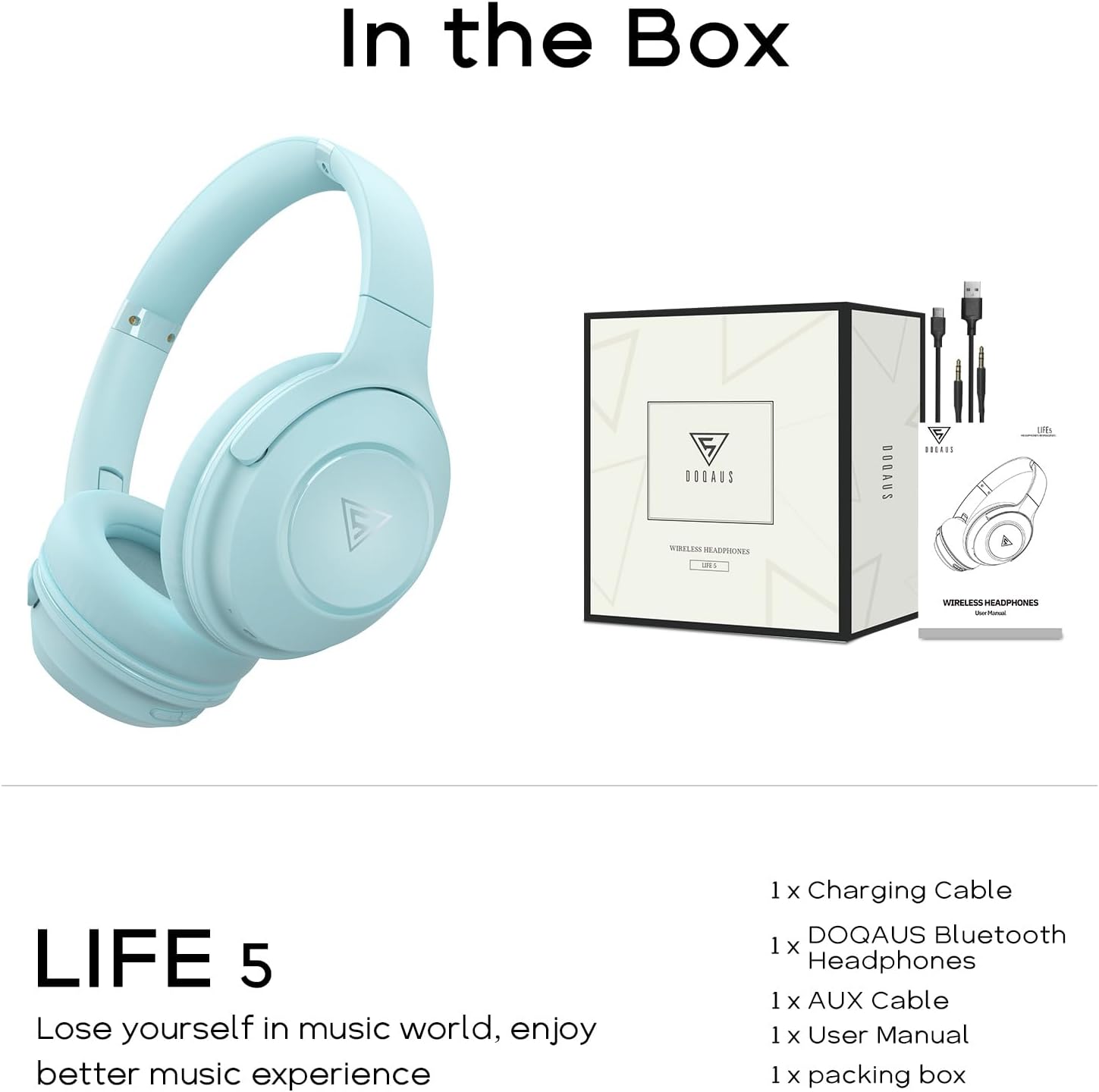 Wireless Bluetooth Over Ear Headphones 70 Hour Battery 3 EQ Blue