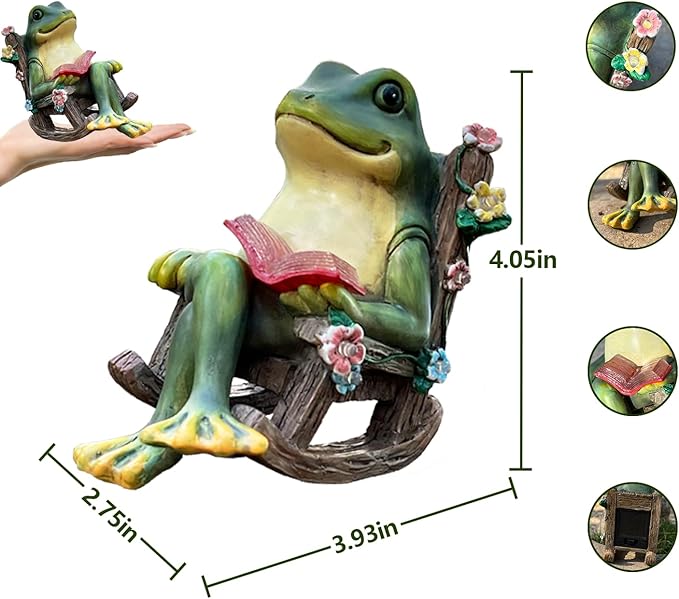 Solar Frog Garden Statue LED Lights Succulent Outdoor Decor