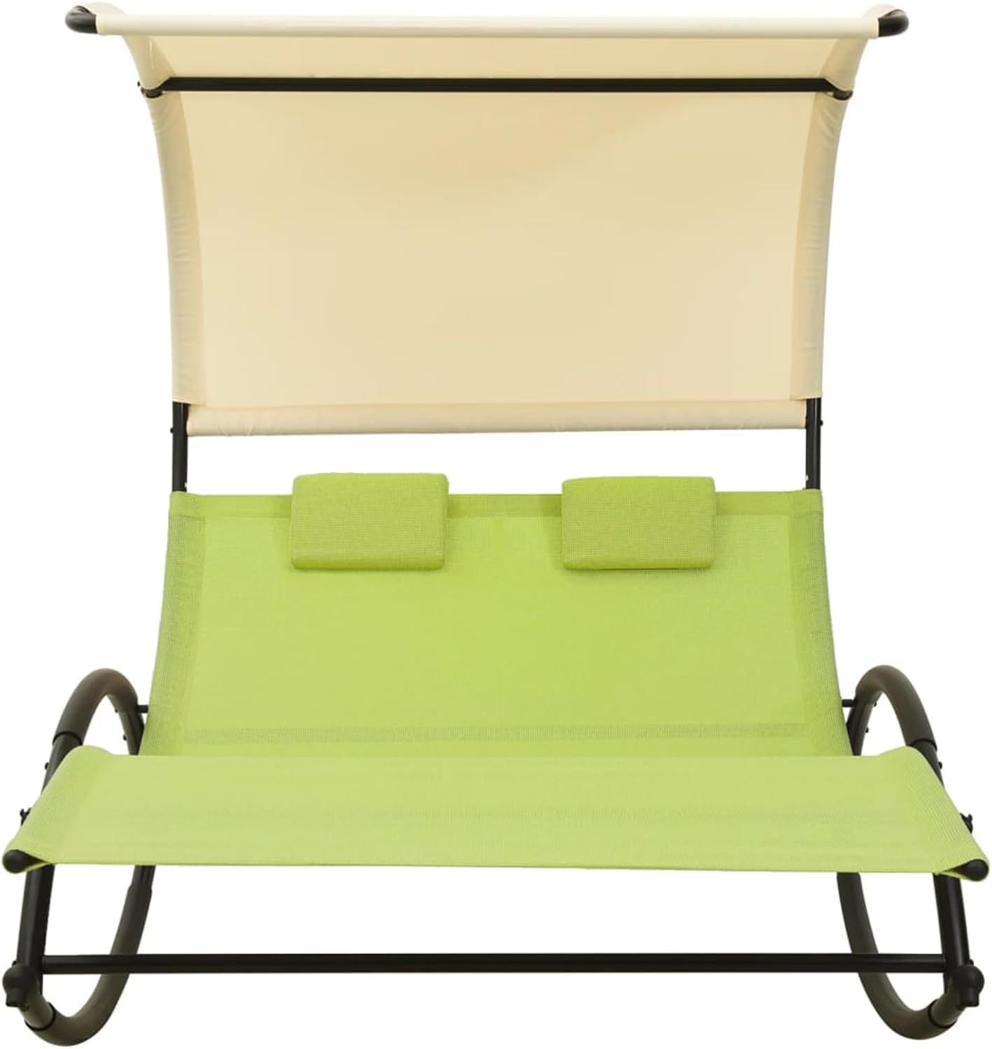 Double Sun Lounger with Canopy Green Cream
