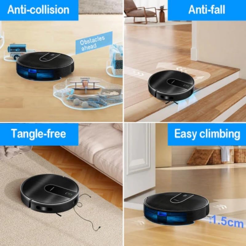 Robot Vacuum Mop LiDAR Mapping WiFi App Voice Auto Clean Black