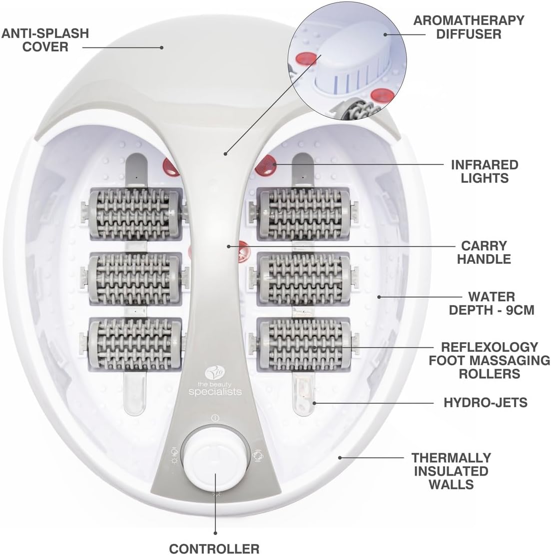 Deluxe Foot Spa Massager Hydro Jets Heat Bubble Rollers
