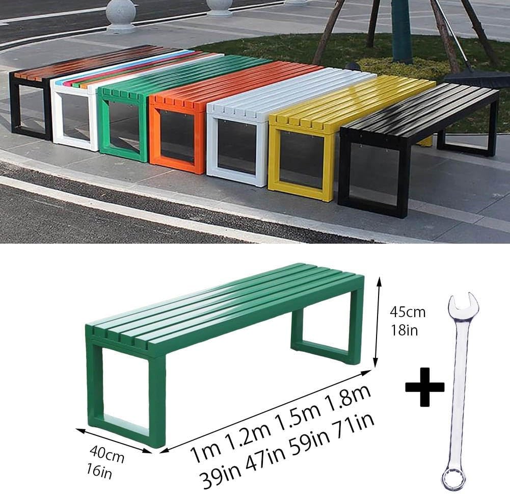 Metal Garden Bench 1m Backless Outdoor Park Patio Seat Green