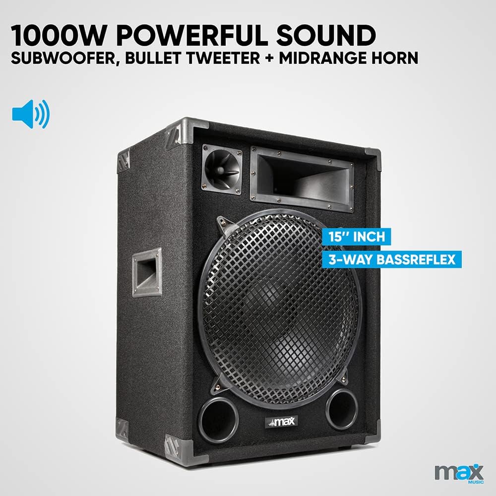 15" Passive DJ PA Speakers Pair 2000W 3-Way System Deep Bass Pro Audio