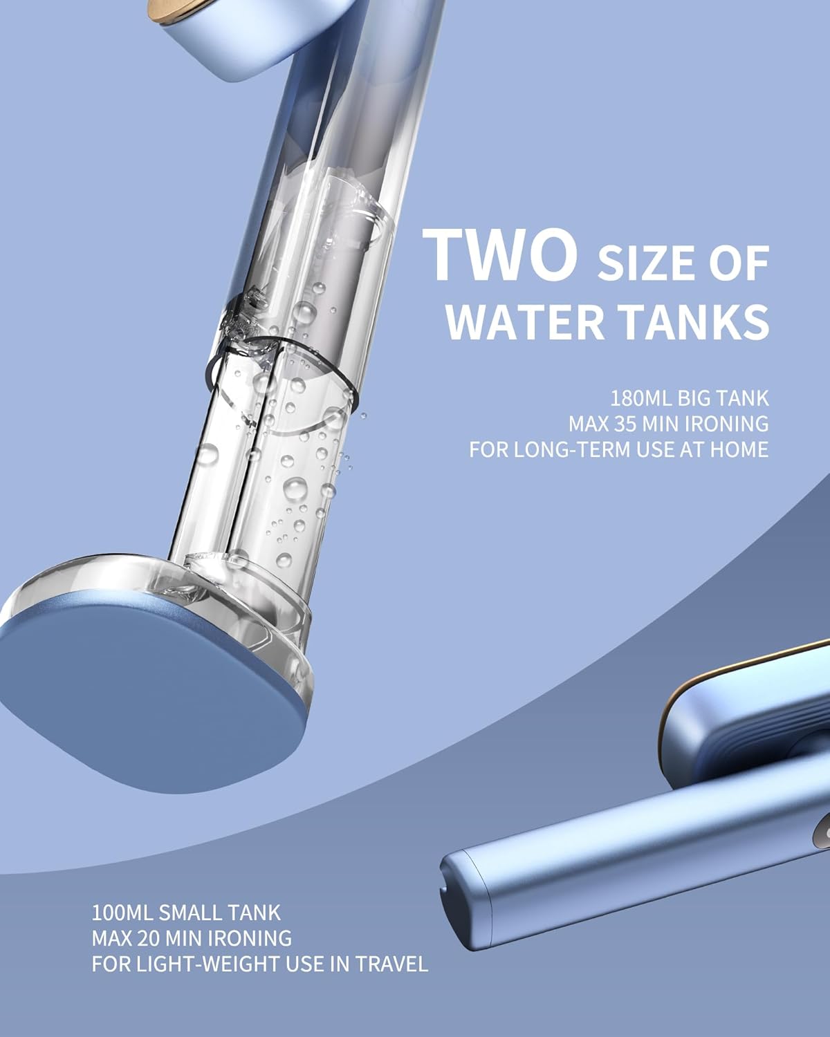 Handheld Garment Steamer 2in1 Fast Heat 15s Dual Tank Travel