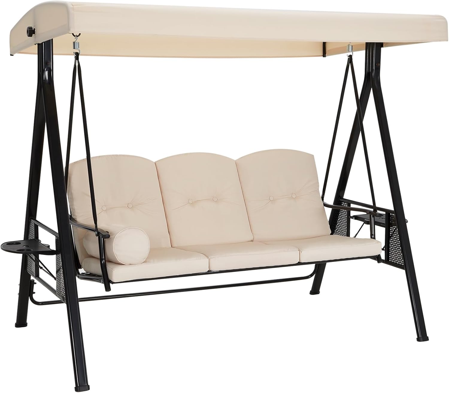 Beige 3 Seater Garden Swing Chair with Canopy