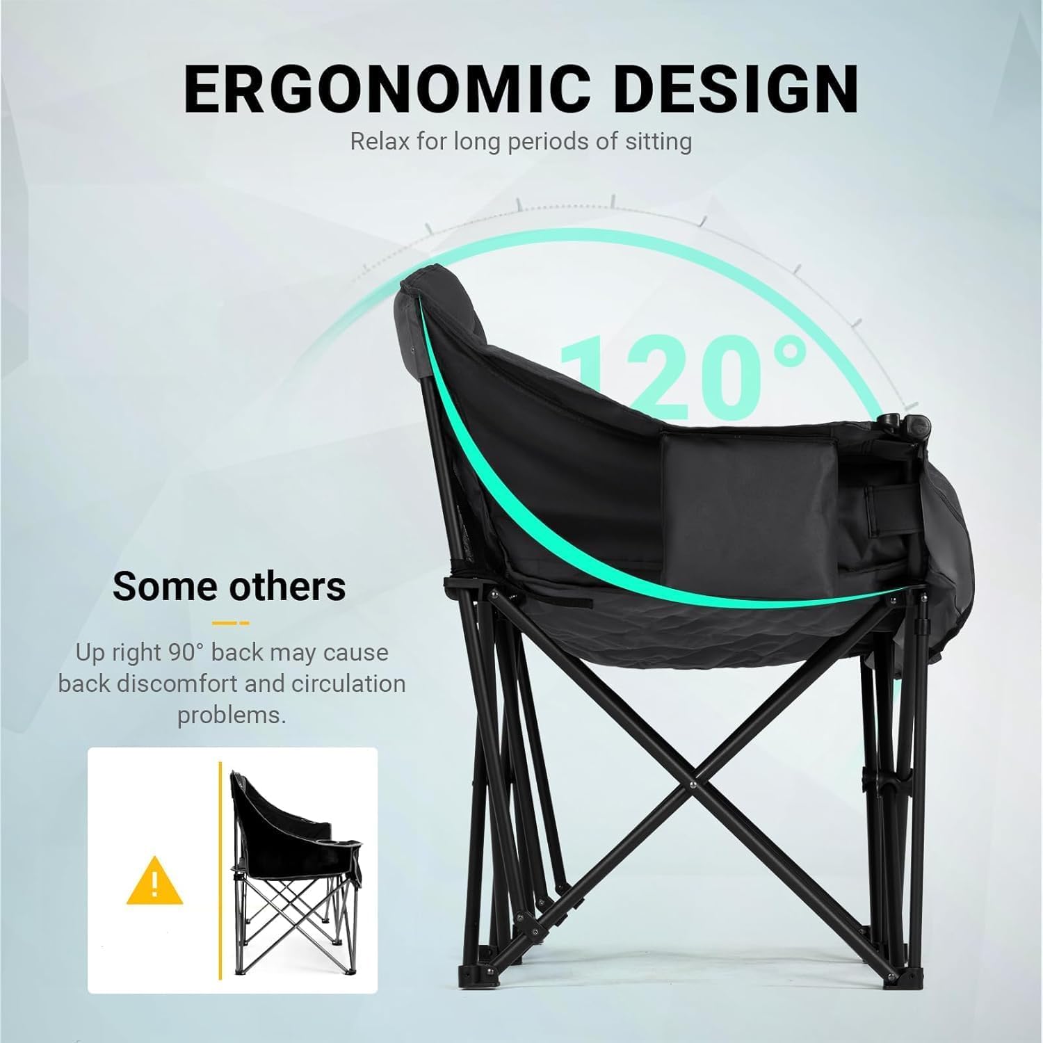 Oversized Double Camping Chair 2 Seater 382kg Black
