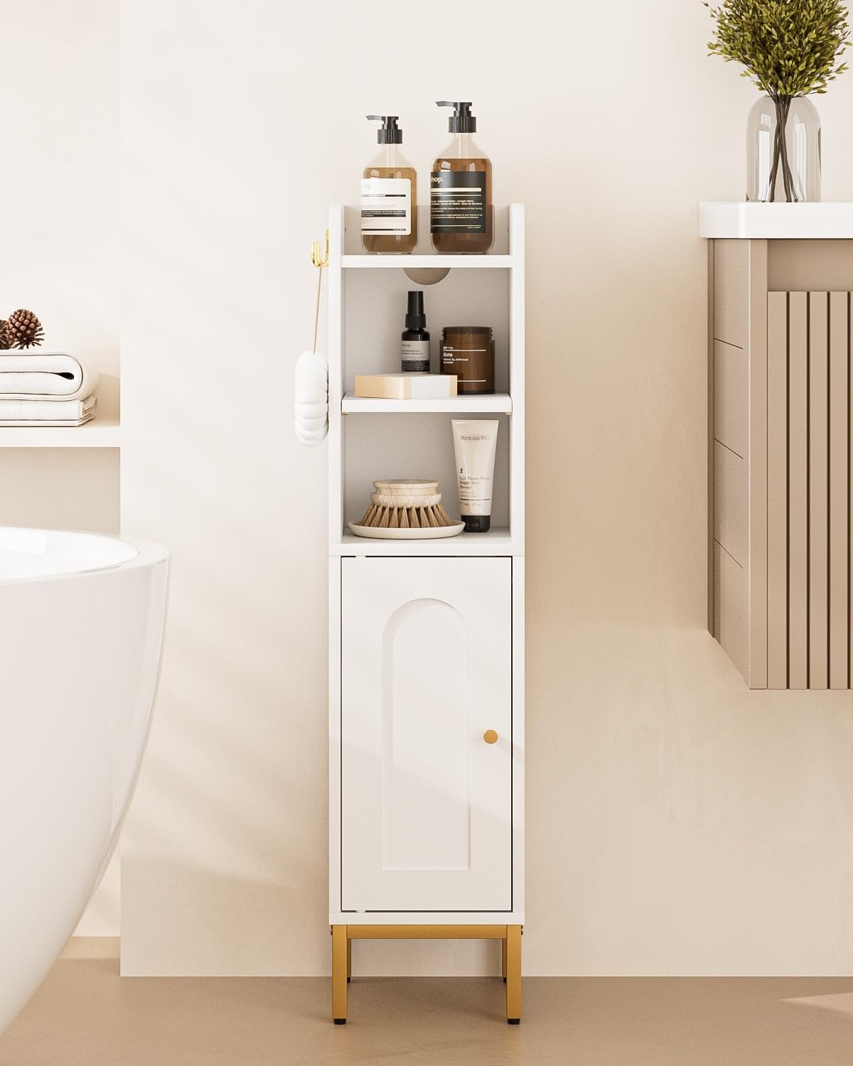 Slim Tall Bathroom Storage Cabinet Waterproof White Unit