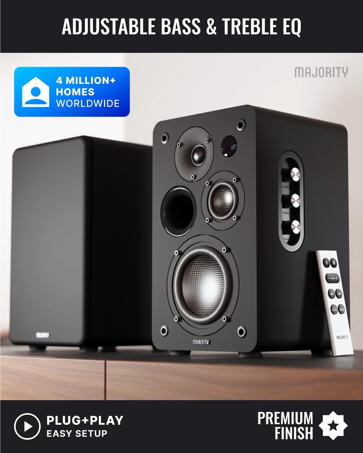 Active Bookshelf Speakers 100W Bluetooth HDMI ARC Phono USB Stereo