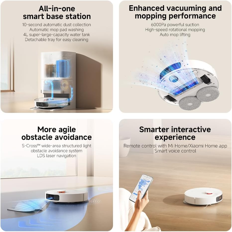 Robot Vacuum Mop Self Empty 6000Pa LiDAR Auto Wash Smart Clean