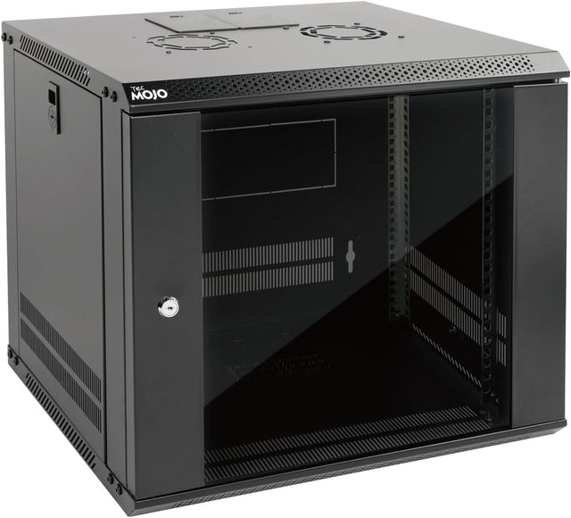 9U Wall Mount Server Cabinet 450mm Glass Door Black