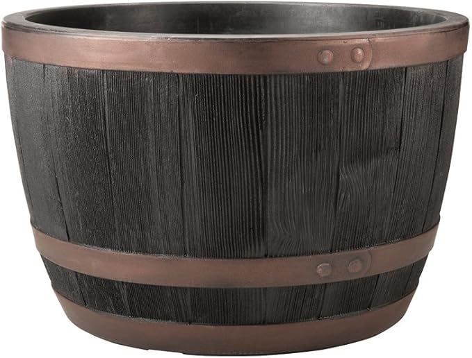 61cm Large Half Barrel Planter Copper Effect Garden Pot 80L - Kwikley