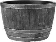 61cm Large Half Barrel Planter Pewter Effect Garden Pot 80L - Kwikley