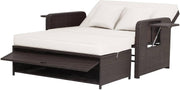 Outdoor Rattan Daybed Double Sun Lounger Storage Ottoman White Brown