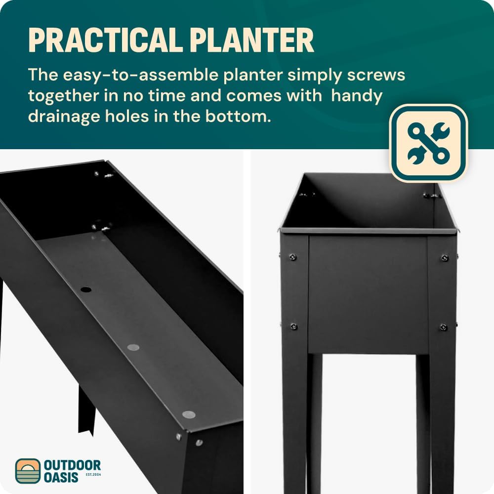 Metal Raised Planter Steel Garden Bed 75cm Tall Charcoal Grey