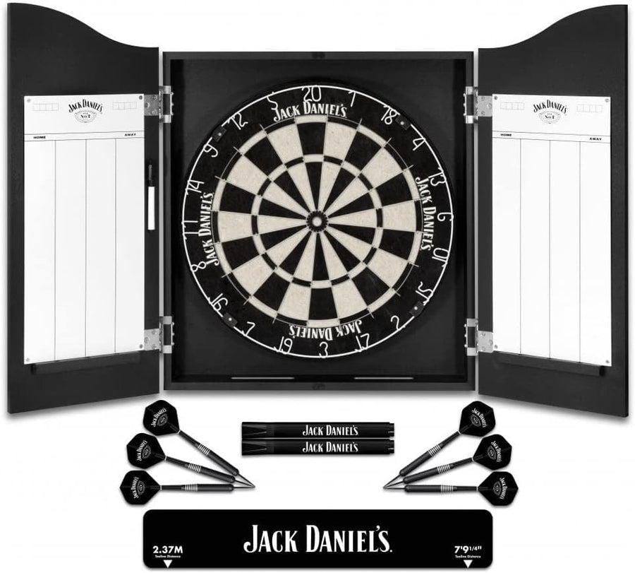 Dartboard Cabinet Set 18in Board 6 Darts Oche Score Panels Wood