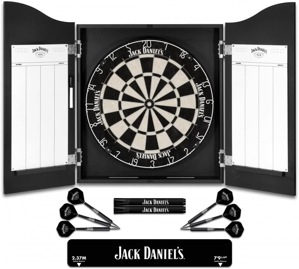 Dartboard Cabinet Set 18in Board 6 Darts Oche Score Panels Wood
