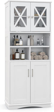 Tall Storage Cabinet White Adjustable Shelf Door Unit