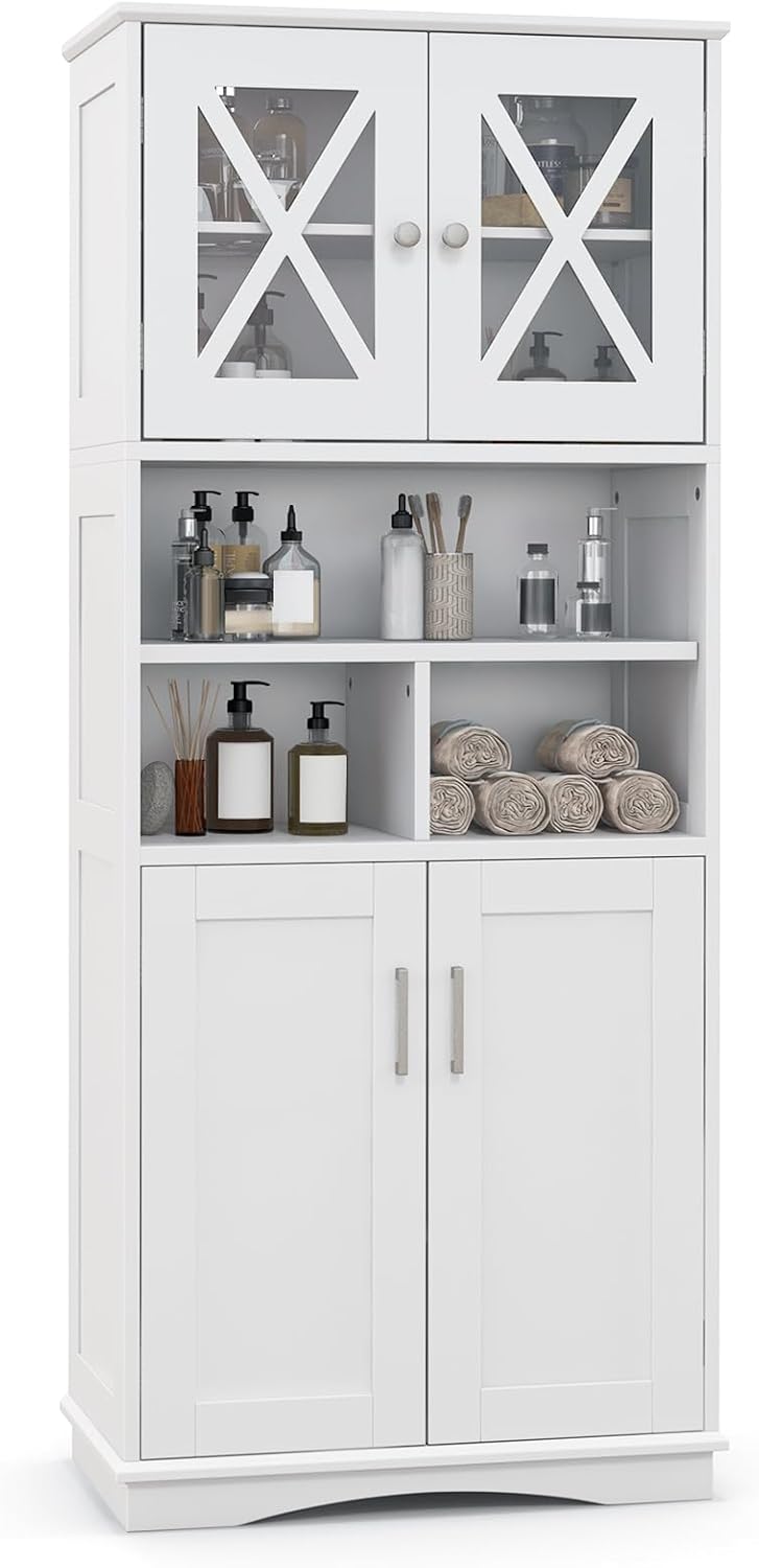 Tall Storage Cabinet White Adjustable Shelf Door Unit