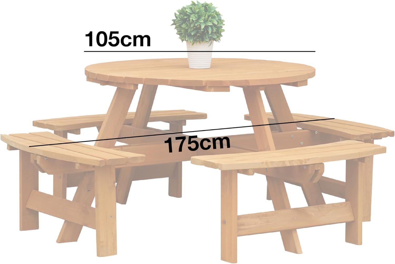 8 Seater Round Wooden Picnic Table with Benches Parasol Hole