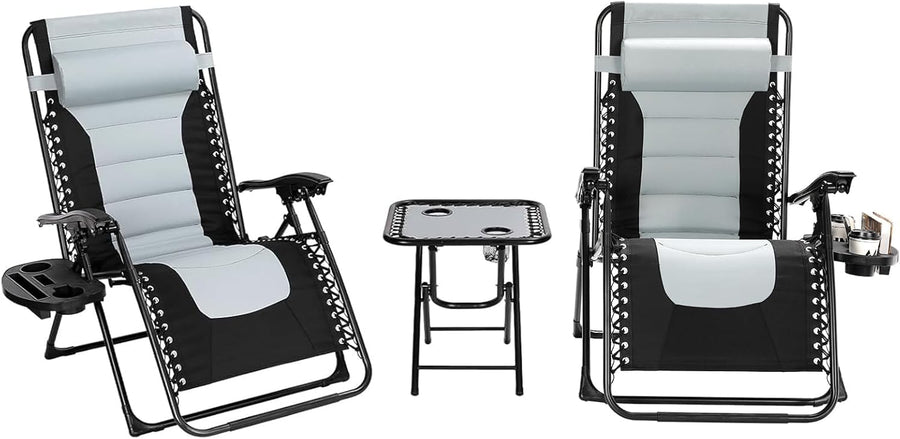 Set of 3 Zero Gravity Sun Loungers Grey with Table