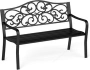 Metal Garden Bench 2-3 Seater Scroll Back Patio Seat Black
