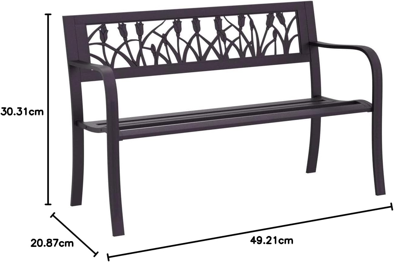3 Seater Metal Garden Bench Tulip Back Outdoor Patio Park Seat