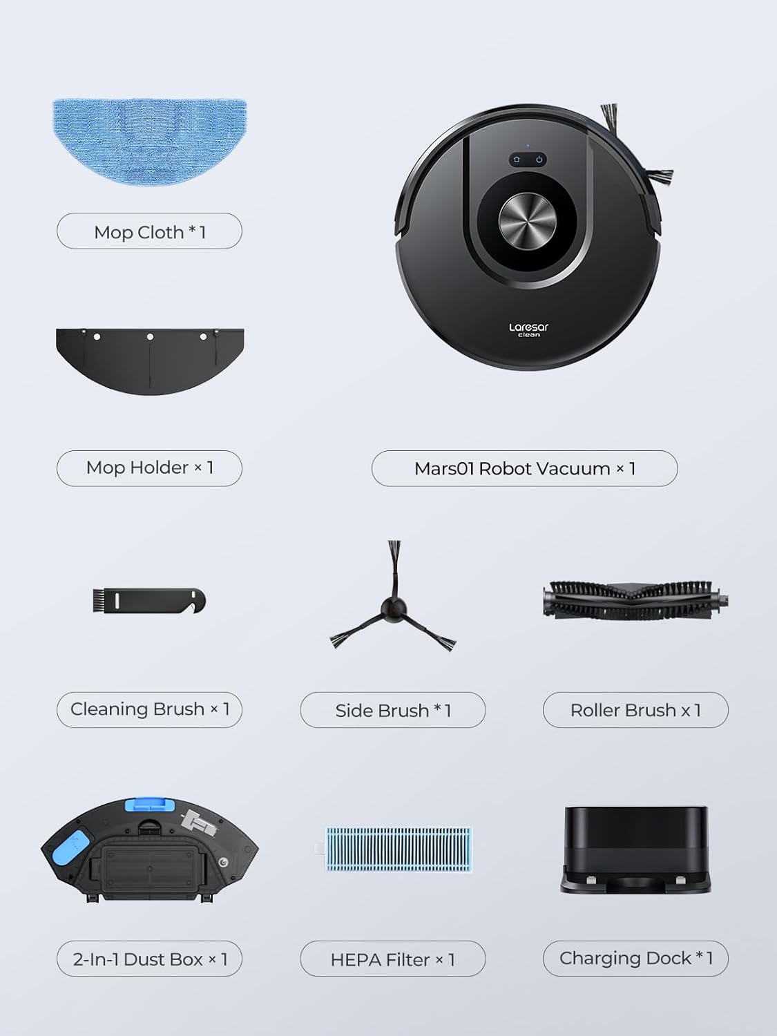 Robot Vacuum Mop 7000Pa LiDAR Mapping App Voice Control 180Min