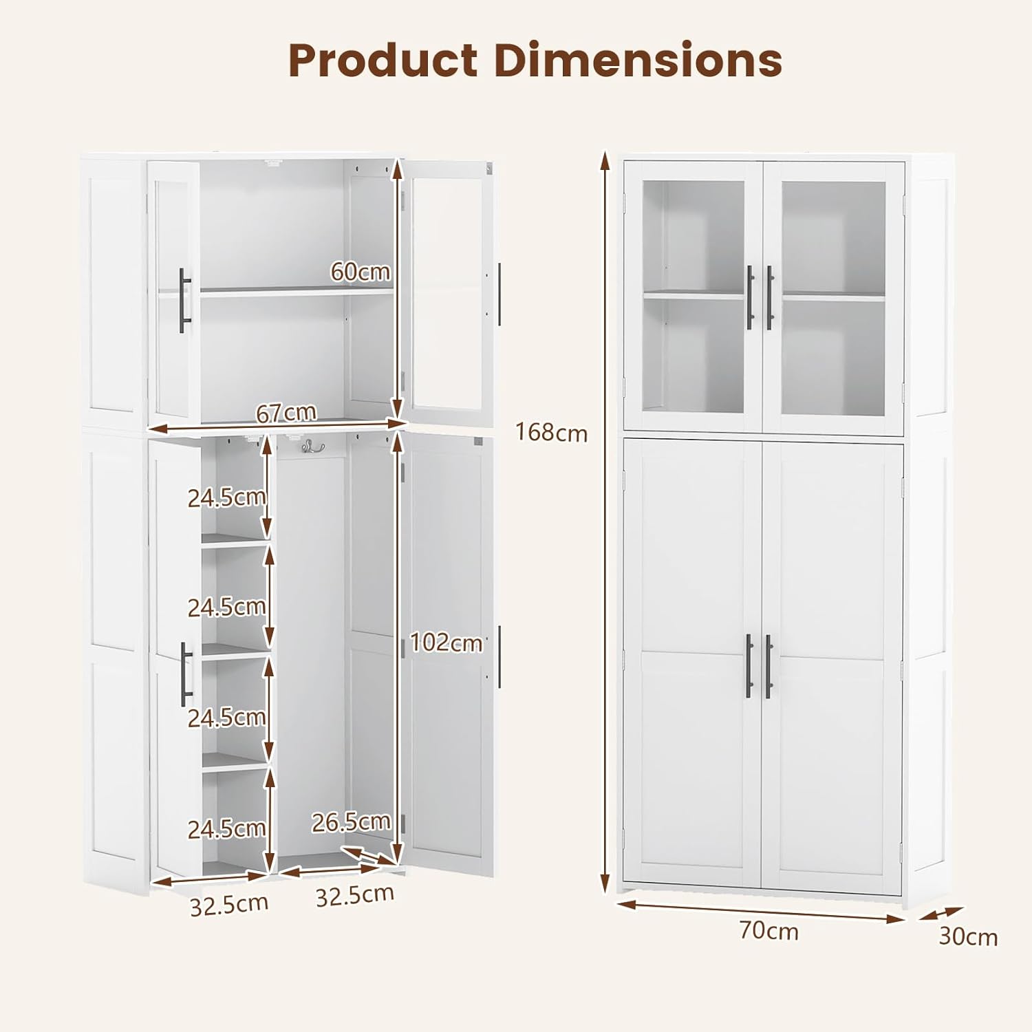 Tall Storage Cabinet White Adjustable Shelves Hook Unit