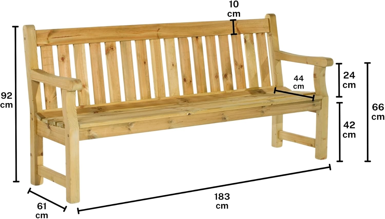 Wooden Garden Bench 183cm 4 Seater Pine Outdoor Park Patio Bench
