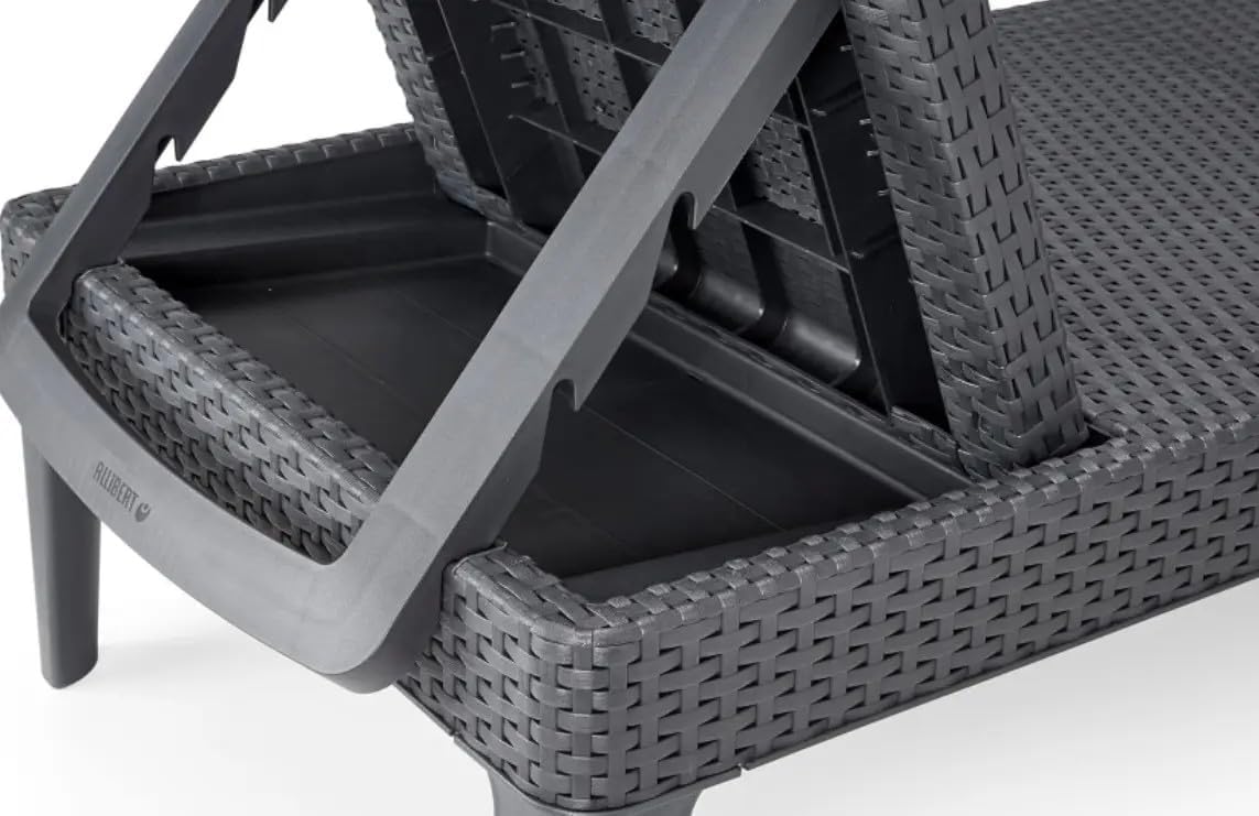 Rattan Style Garden Sun Lounger Adjustable Cushion Graphite