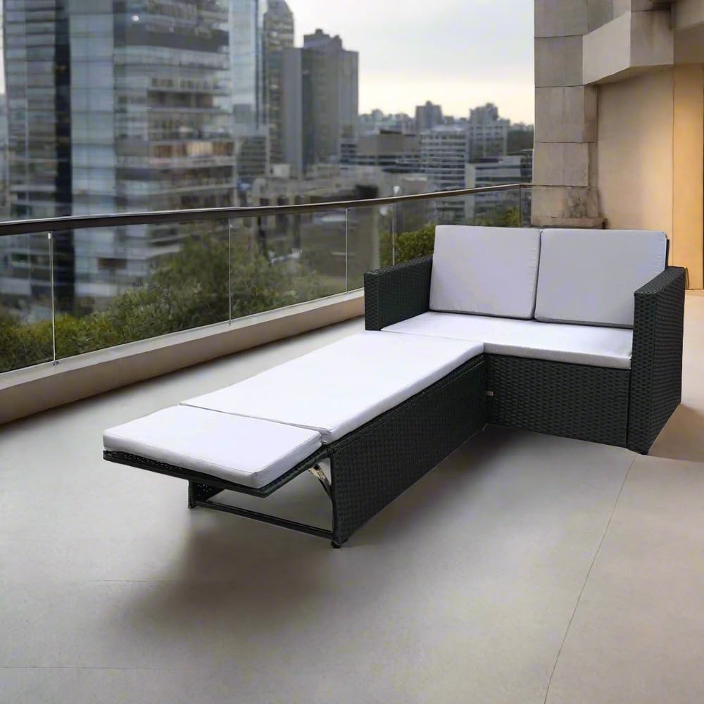 Rattan Love Bed 2 Seater Garden Lounge Sofa Black