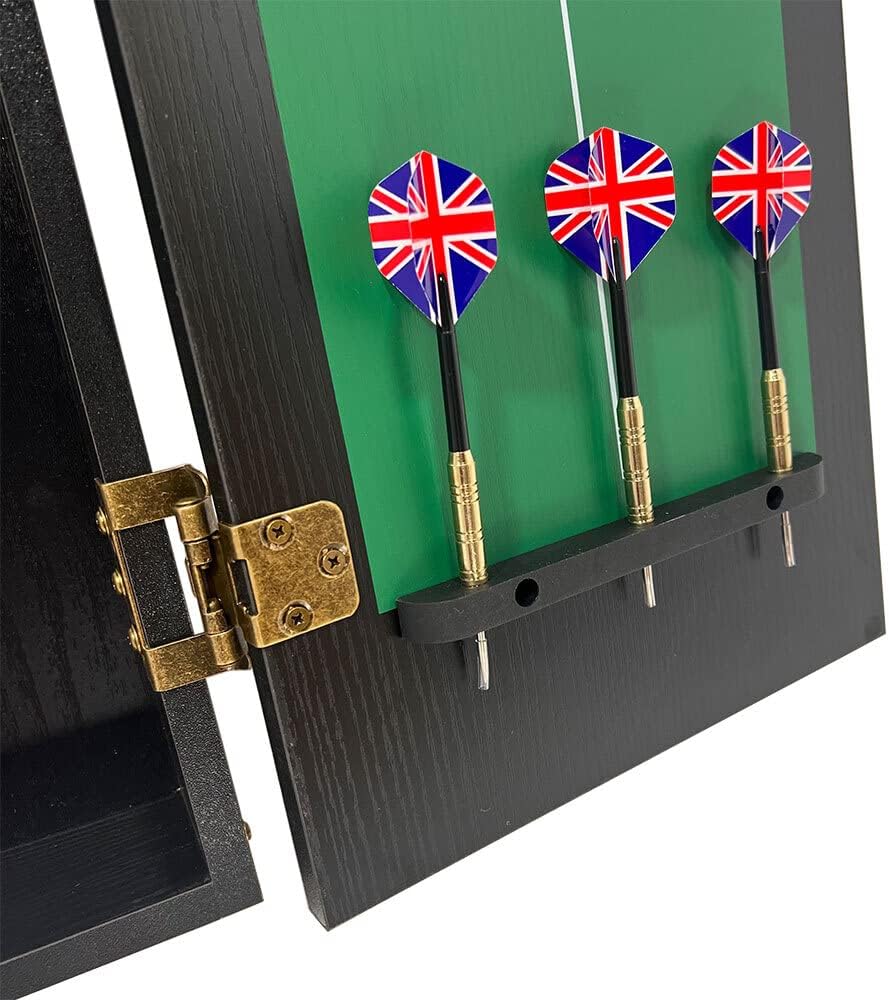 Dart Board Cabinet Set Wood Black Ash Bristle Board 6 Darts