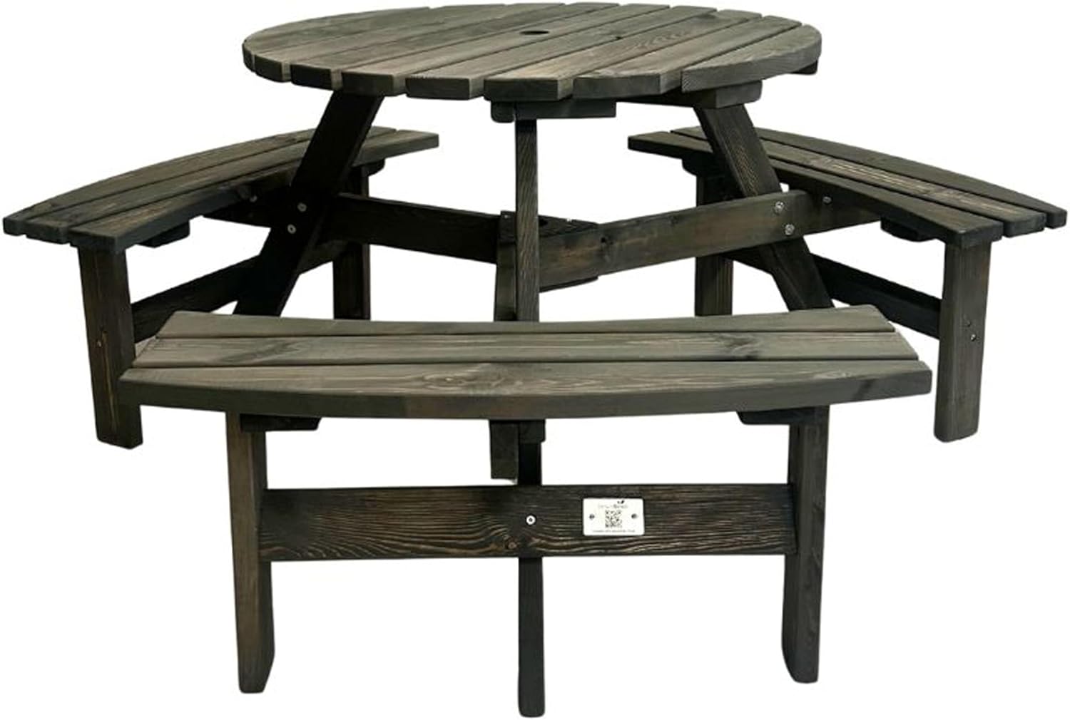 6 Seater Round Wooden Picnic Table with Benches Parasol Hole 170cm