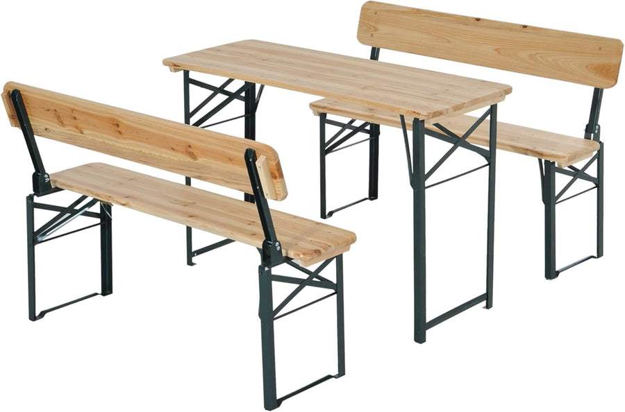 Folding Wooden Picnic Table & Bench Set Portable BBQ Party Set